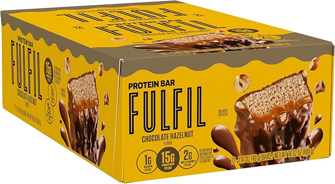 FULFIL Protein Snack Bars, Chocolate Hazelnut Flavored, Gluten Free with 15g Protein, Pantry Staples, 12 Count