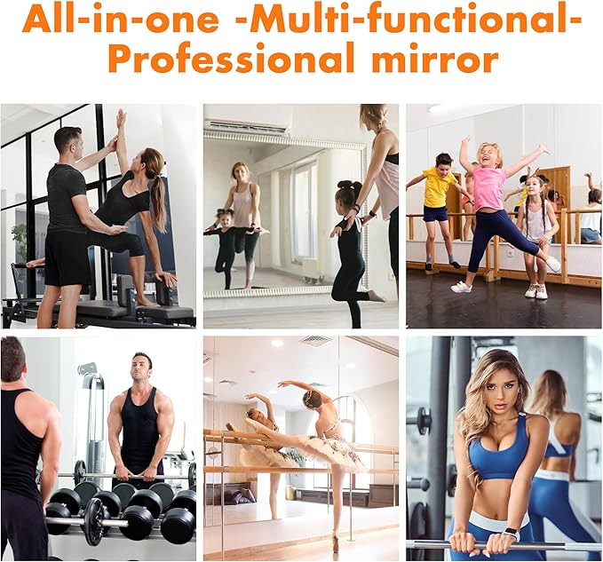 Hasipu Home Gym Mirror 48" L x 24" W - 2PCS Large Full Body Mirror for Yoga, Wall-Mounted Mirrors for Fitness, Garage, Dance Studio, 0.16in Tempered Glass Frameless