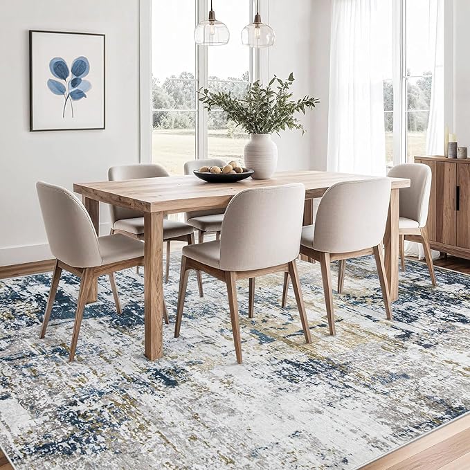 6x9 Area Rugs for Living Room: Washable Modern Abstract Rug Large Soft Non Slip Rug Indoor Low Pile Carpet for Bedroom Dining Room Home - Blue Grey Brown