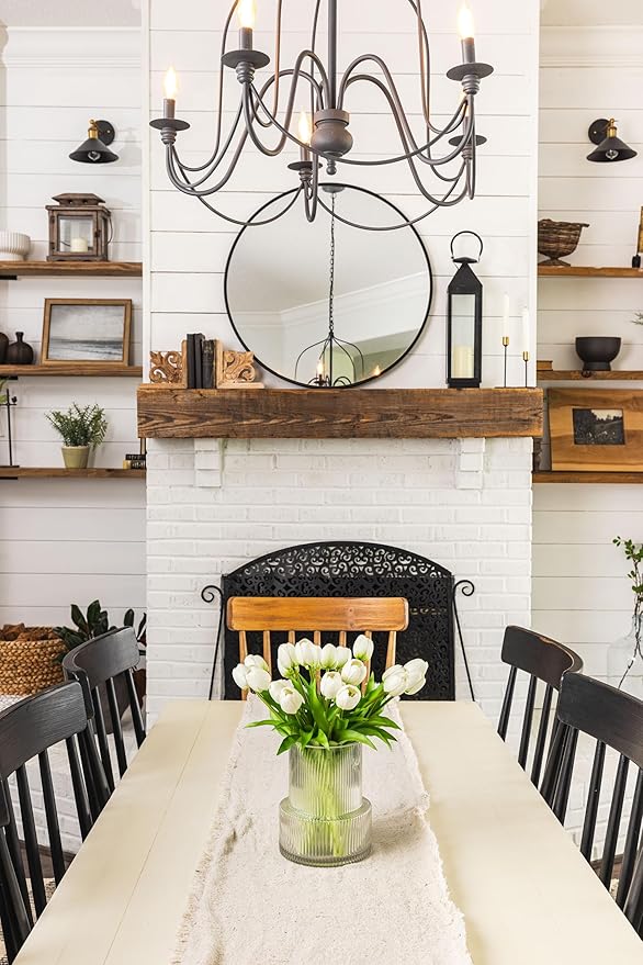 Tulip and Vase Ribbed Glass with 20 White Tulips Artificial Flowers Gift Set Fluted Clear Flower Short Vase and Fake Tulips Look Real Entryway Living Room Table Office Shelf Decor Faux High End Gift