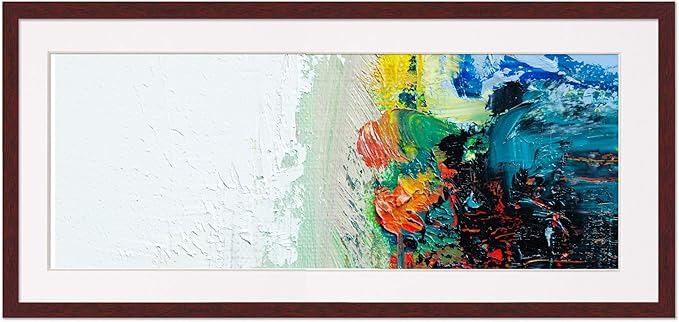 13.5x40 Frame with Mat - Brown 16x43 Frame Wood Made to Display Print or Poster Measuring 13.5 x 40 Inches with White Photo Mat