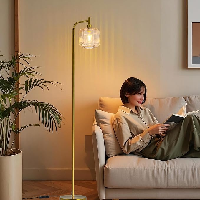 MAYNA Glass Floor lamp Living Room, Modern Vertical lamp, Remote Control Switch with Glass lampshade, 67-inch high lamp Suitable for Bedroom and Study (2700K LED Bulb Included)