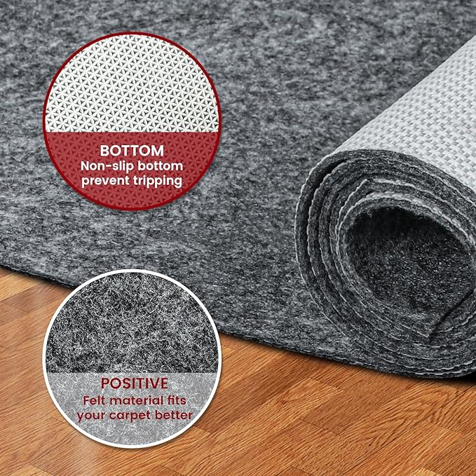 Waterproof Rug Pad, 8x10 ft Area Rug Non-Slip Carpet Pad, 1/4" Thick Non-Slip Rug Pads for All Floors and Finishes, Felt Pad for Hardwood Floors, Keeps Carpets in Place Soft and Safe