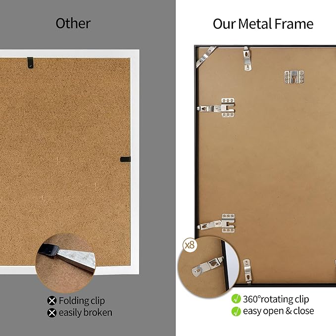16x20 Metal Frames Set of 2, 16 x 20 Aluminum Photo Frames with 11x14 Mat - Sawtooth Hangers, Spring Clips for Wall Mounting Horizontal and Vertical(Black)