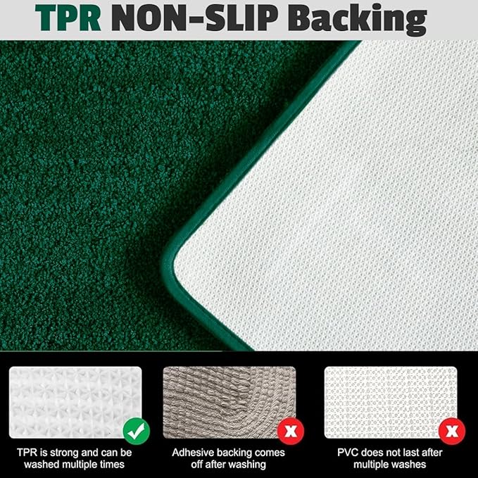 Bathroom Runner Rugs 17" X 59", Extra Thick & Soft Microfiber Shaggy, Machine Washable Bath Mats, Absorbent Bath Rugs, Non-slip Rubber Backing Bath Mat for Bathroom Floor, Tub and Shower, Hunter Green