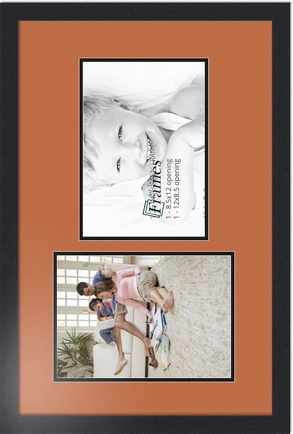 ArtToFrames Collage Photo Frame Double Mat with 2 - 8.5x12 Openings and Satin Black Frame