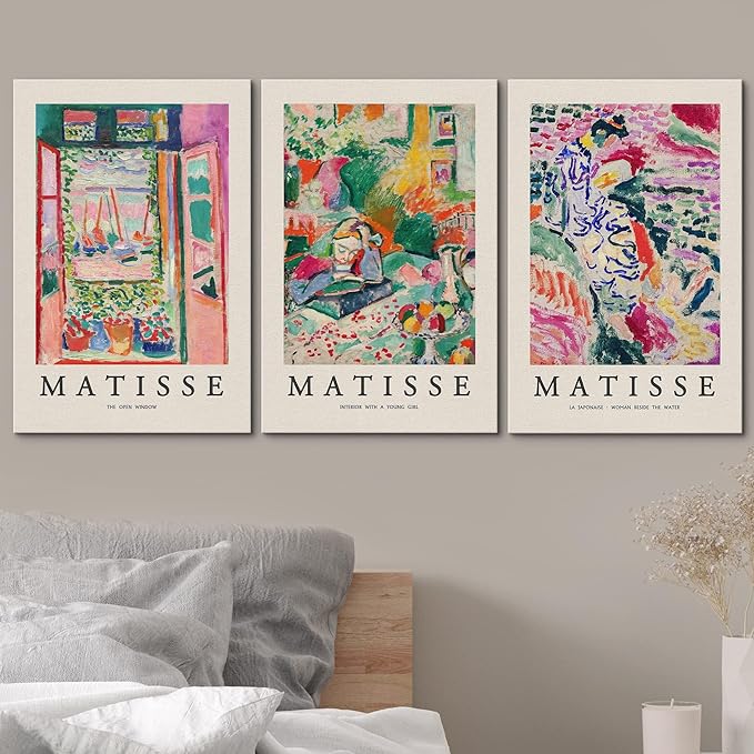 wall26 Canvas Wall Art Print Set French Floral Rainbow Landscapes Henri Matisse Nature Plants Illustrations Modern Relax/Calm Multicolor for Living Room, Bedroom, Office - 24"x36" x 3 Panels