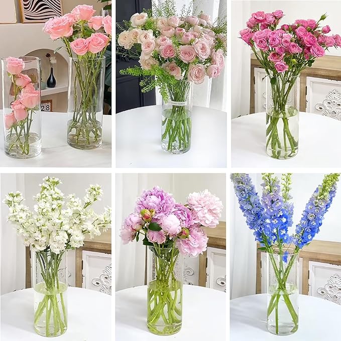 10 Pack Glass Vases for Centerpieces, 8 Inch Tall Small Clear Glass Flower Vase Cylinder Vases for Centerpieces Wedding Home Table Decor