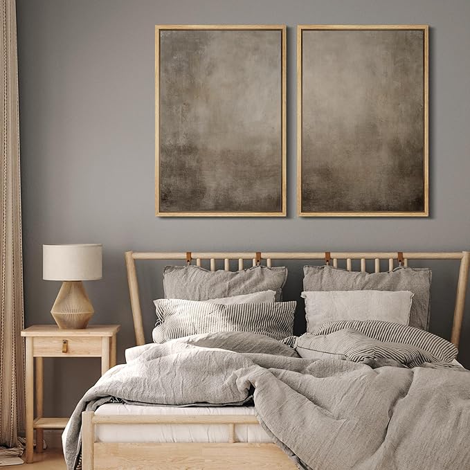 MUDECOR Framed Canvas Print Wall Art Monochromatic Gradient Abstract Minimalist Gray Illustrations Modern Art Decorative Bohemian Colorful for Living Room, Bedroom, Office - 16"x24"x2 Natural