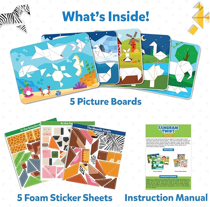 Skillmatics Tangram Sticker Puzzles - Educational Art & Craft Activity with 150+ Foam Tangram Stickers, Creative Toys & Games for Boys & Girls Ages 4, 5, 6, 7