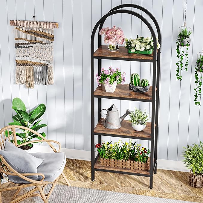 Tribesigns 4-Tier Open Bookshelf Set of 2, 70.8" Wood Bookcase Storage Shelves with Metal Frame, Freestanding Display Rack Tall Shelving Unit for Office, Bedroom, Living Room (Rustic Brown, 2PCS)