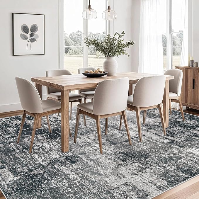 6x9 Area Rugs for Living Room: Washable Modern Abstract Rug Large Soft Non Slip Rug Indoor Low Pile Carpet for Bedroom Dining Room Home - Black Grey Brown
