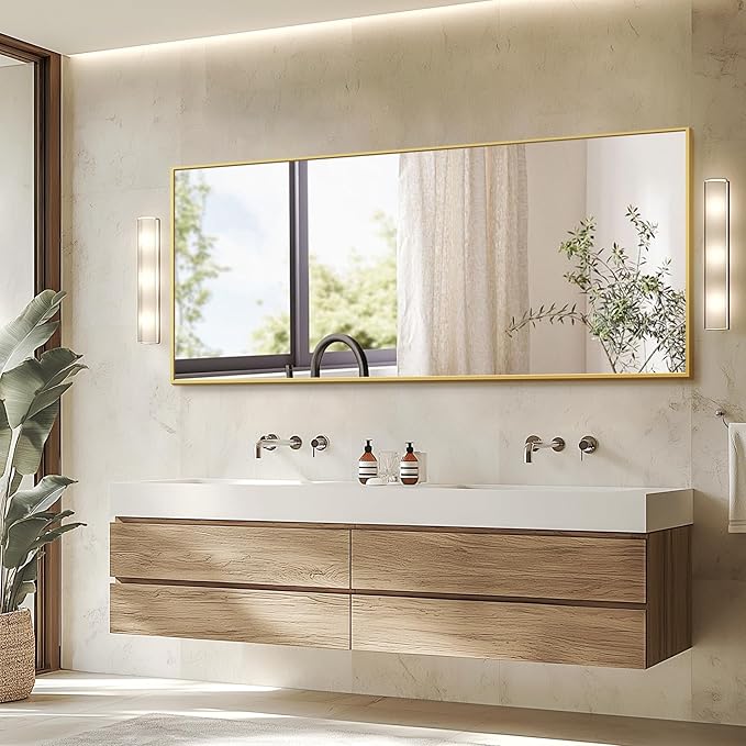 Full Length Mirror, Gold Standing Mirror, 70"x24" Full Body Mirror with Standing, Free Standing, Wall Mirror with Aluminum Alloy Frame, Large Floor Mirror for Bedroom Living Room Dressing Room