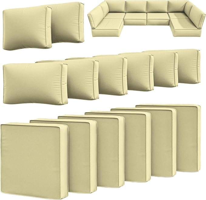 14 Pcs Outdoor Cushion Slipcovers Outdoor Patio Cushion Covers Replacement Waterproof with Zipper for Outdoor Furniture, Patio Sofa Couch 3 Sizes, Covers Only