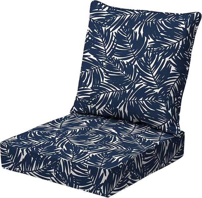 Arden earthFIBER Outdoor Deep Seat Cushion Set, 24 x 24, Rain-Proof, Fade Resistant, Deep Seat Bottom and Back Cushion for Chair, Sofa Navy Blue King Palm