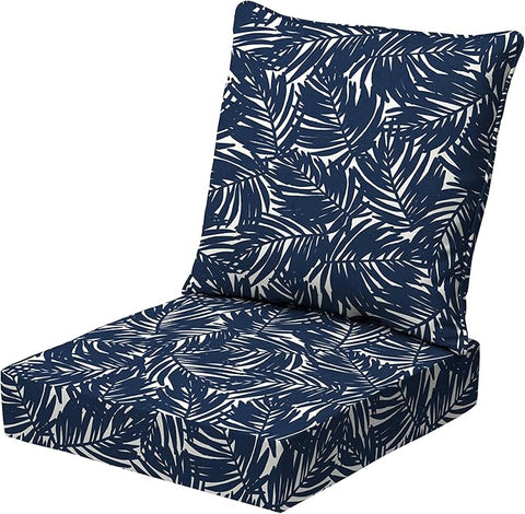 Arden earthFIBER Outdoor Deep Seat Cushion Set, 24 x 24, Rain-Proof, Fade Resistant, Deep Seat Bottom and Back Cushion for Chair, Sofa Navy Blue King Palm