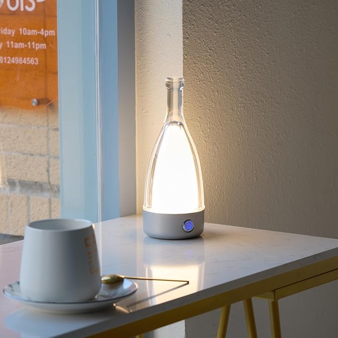 GlassGlo Cordless Rechargeable Battery Operated Touch Button Table Lamp, Stepless Dimming, 3 Color Modes, Modern Patio/Bed/Night Lamp (White)