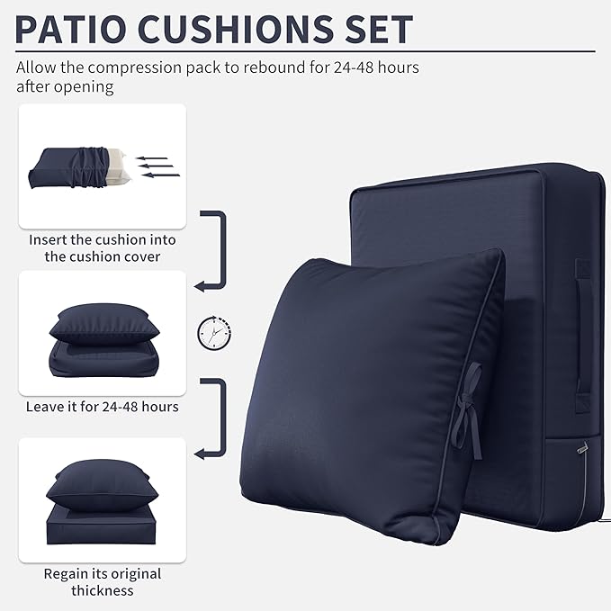 Premium Outdoor Seat Cushion Chair Cushions for Patio Furniture 24 L X 24 W X 5 H Waterproof & Fade Resistant Deep Seat and Backrest Cushion Set with Removable Covers for Chair, Sofa