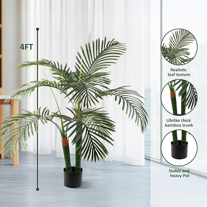 Artificial Palm Tree, Tall Tropical Palm Tree Faux Palm Plant for Indoor Outdoor Office House Living Room Home Decor