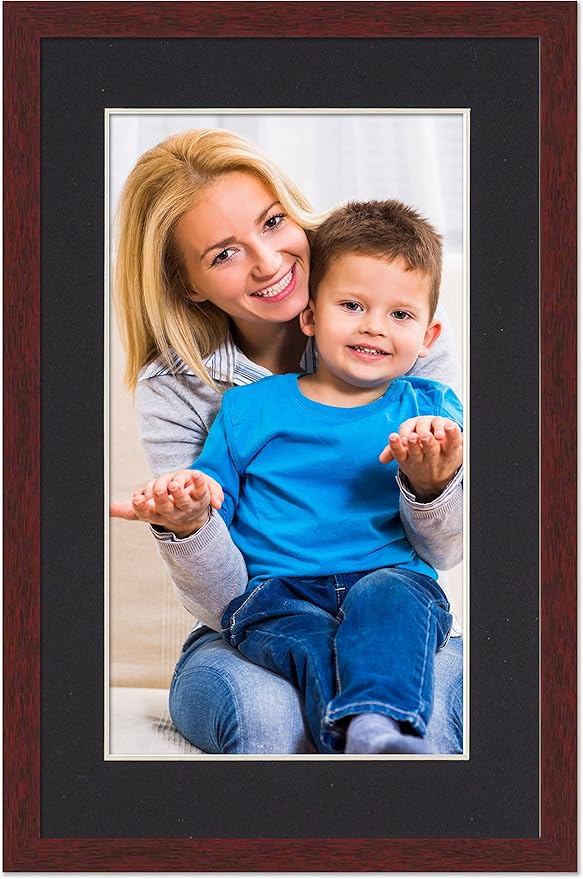10x15 Frame with Mat - Brown 12x17 Frame Wood Made to Display Print or Poster Measuring 10 x 15 Inches with Black Photo Mat