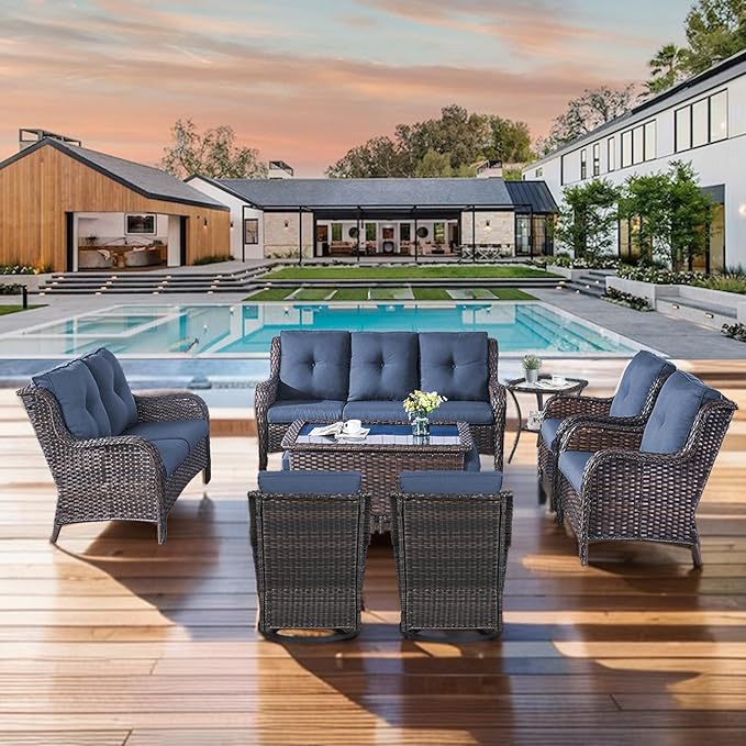 Patio Cushions for Outdoor Furniture - 22×24 Inch High Back and Deep Seating Outdoor Cushion for Patio Chairs Sofa Couch Loveseat Water Resistant(Blue/1 Set/Button)