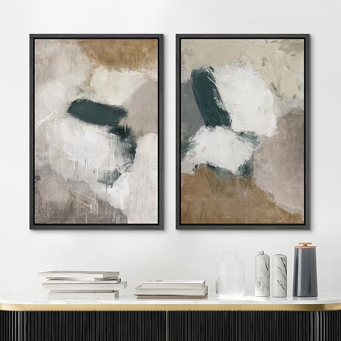 MUDECOR Framed Canvas Print Wall Art Vintage Mid-Century Colorful Pattern Illustrations Modern Art Decorative Bohemian Colorful Chic for Living Room, Bedroom, Office - 24"x36"x2 Black