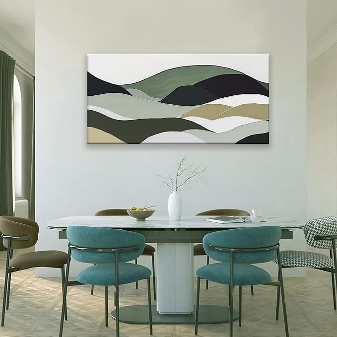 TAIJXAGSG Abstract Wall Art For Living Room Modern Canvas Art Wall Decor Green Wall Art Bedroom Office Decor Abstract White Wall Art Painting Ready To Hang Wall Irregular Shapes Pictures 24 × 48 In