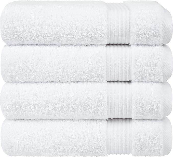 Cotton Paradise 4 Piece Turkish Bath Towels for Bathroom, 100% Cotton Extra Large Soft Plush Towels Bathroom Set, White