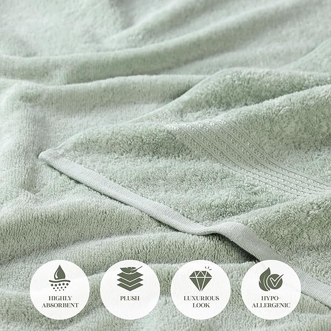Superior Egyptian Cotton 8-Piece Towel Set, Assorted Towels for Home Bathroom, Guest Bath Decor Essentials, Includes 2 Bath, 4 Hand, 2 Face Towels/Washcloths, Quick Dry, Absorbent, Sage