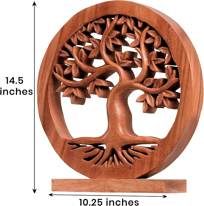 Decozen Solid Wood Tree of Life Sculpture - Home Decor, Living Room, Boho, Shelf, Coffee Table, Centerpiece Table Decorations, Mantle, Dining Table Centerpiece, Bathroom Shelf, Entryway, Farmhouse