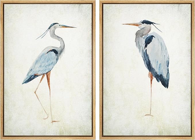 MUDECOR Framed Canvas Print Wall Art Heron Bird Illustrations Modern Art Decorative Bohemian Colorful Chic for Living Room, Bedroom, Office - 24"x36"x2 Natural