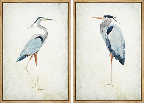 MUDECOR Framed Canvas Print Wall Art Heron Bird Illustrations Modern Art Decorative Bohemian Colorful Chic for Living Room, Bedroom, Office - 24"x36"x2 Natural