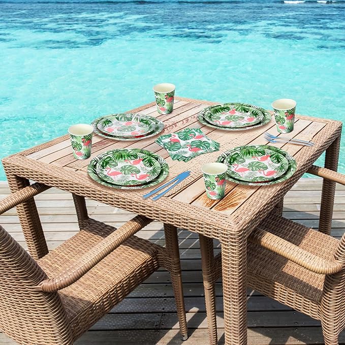 200 Pcs Tropical Flamingo Hawaiian Aloha Party Supplies Serve 50 Guests Luau Paper Plates Cups Napkins for Summer Beach Tableware Pool Party