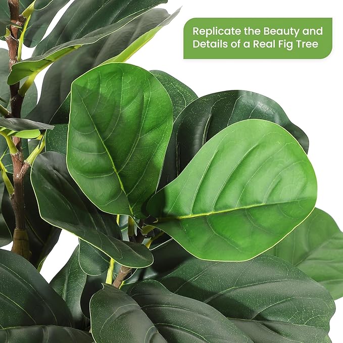 GarveeHome 6FT Faux Fiddle Leaf Fig Tree with White Pot, Faux Trees with Artificial Plants 74 Fiddle Leaves Greenery - Lifelike Fake Tree for Home Office Store Room Decor Indoor Outdoor