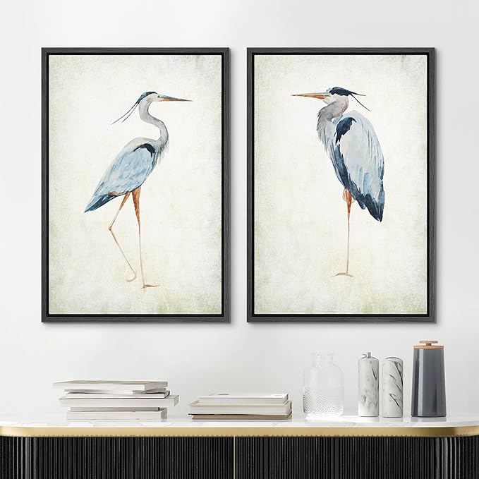 MUDECOR Framed Canvas Print Wall Art Heron Bird Illustrations Modern Art Decorative Bohemian Colorful Chic for Living Room, Bedroom, Office - 16"x24"x2 Black