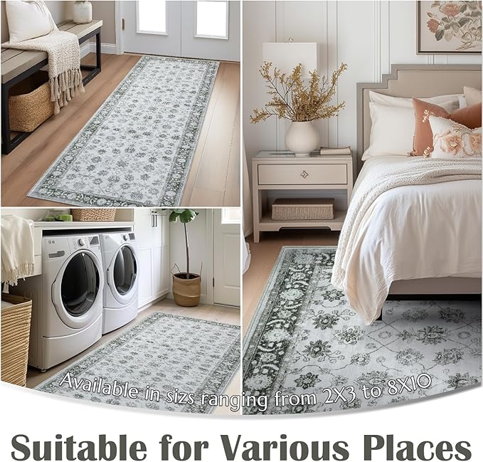 jinchan Area Rug 2x3 Washable Vintage Floral Rug Indoor Entryway Non-Slip Door Mats Soft Carpet for Living Room Bedroom Bathroom Home Office Grey