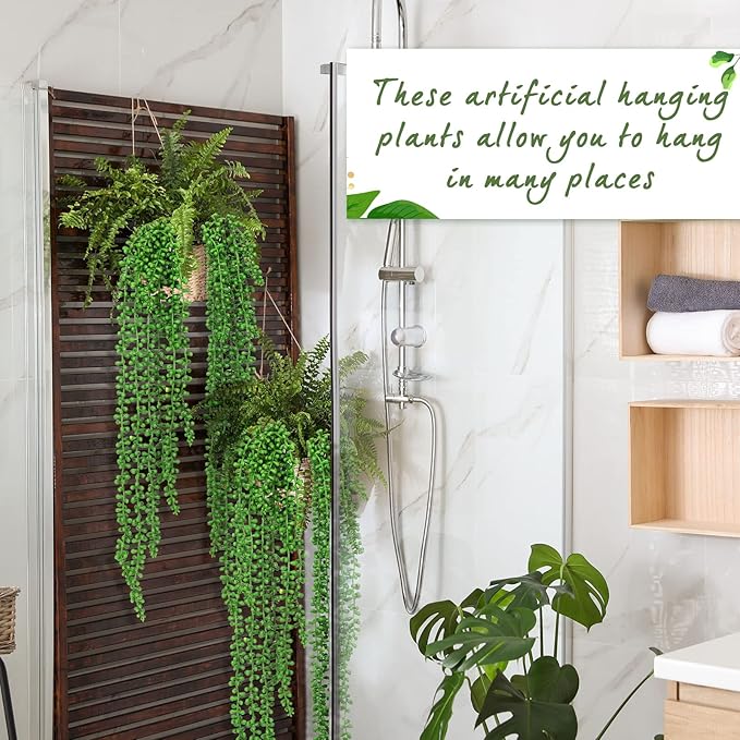 8 Pcs Artificial Succulents Bulk Hanging Plants 24 Inches Large Fake String of Pearls Faux Plants Wall Greenery Decor for Garden Indoor Outdoor Decoration (Fresh Style)