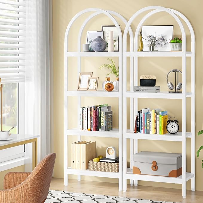 Tribesigns 4-Tier Open Bookshelf, 70.8" Industrial Wood Bookcase Storage Shelves with Metal Frame, Freestanding Display Rack Tall Shelving Unit for Office, Bedroom, Living Room (White, 2PCS)