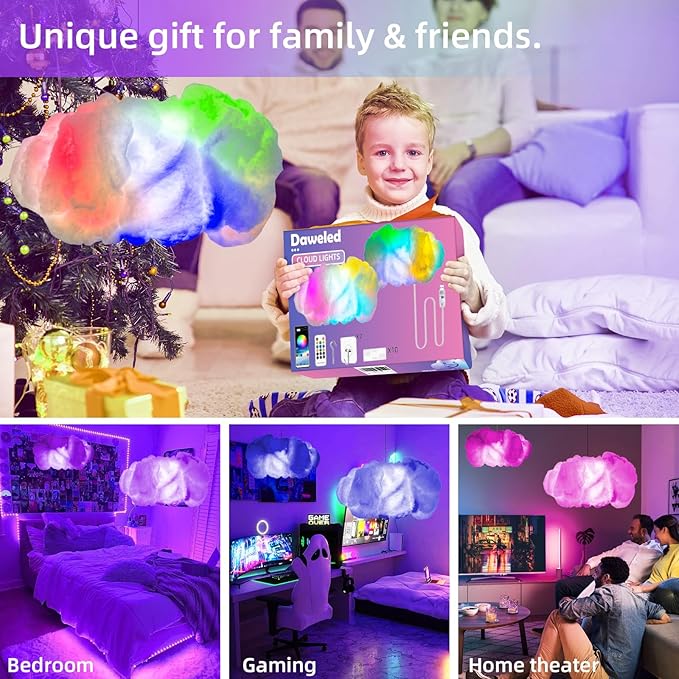 Cloud Lights for Ceiling - Aesthetic Mood Light, Music Sync App Control Wall Light Color Changing Strip Lights, Cool Stuff for Kids Room Decor