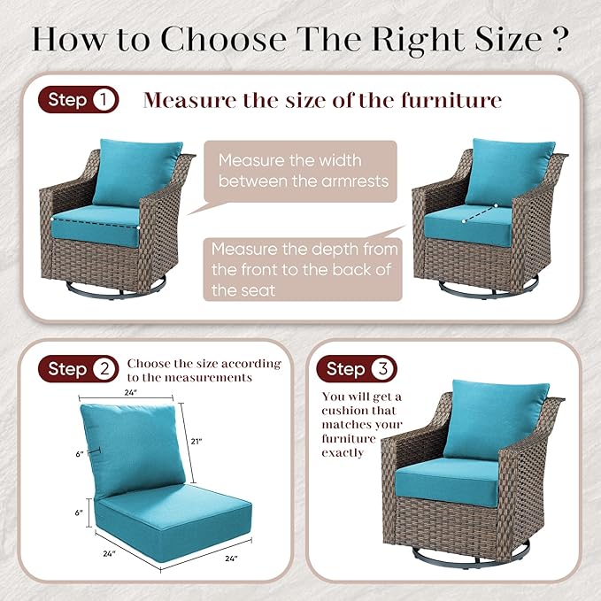 Outdoor Seat Cushion Set-24 x 24 x 6 Inch Outdoor Chair Cushions with Water Resistant & Removable Cover Outdoor Cushions for Patio Furniture Chair Sofa Couch-Light Blue