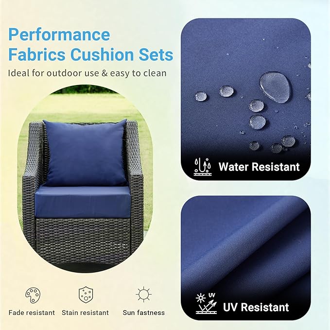 Outdoor Cushions for Patio Furniture,Outdoor Seat Cushion Set 24 x 24 x 4 Inch,Waterproof & Fade Resistant Outdoor Chair Cushions,Deep Patio Chair Cushion with Removable Cover,Navy Blue
