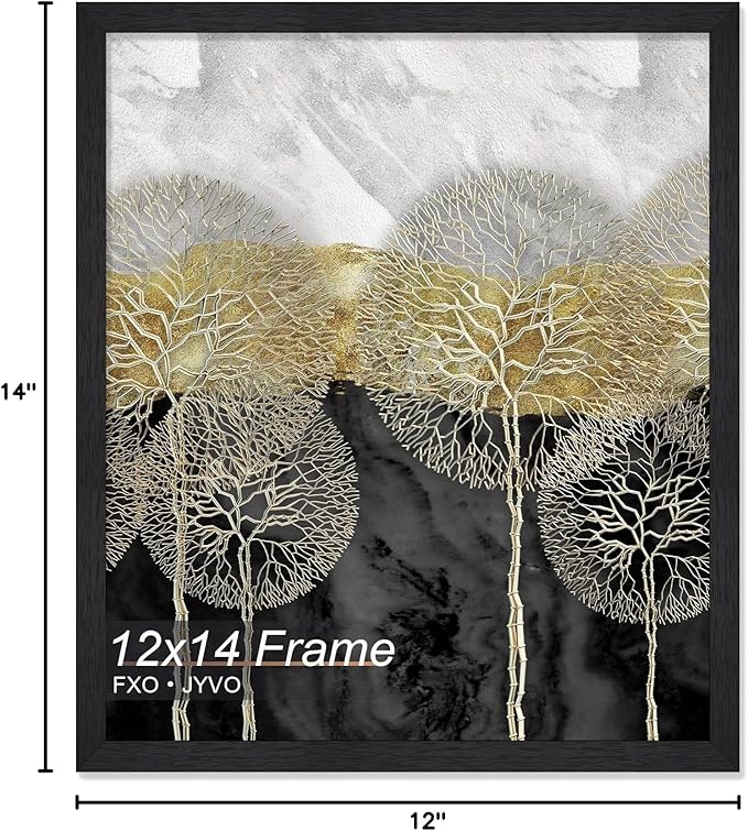 Engineered Wood 12x14 Picture Frame, Black Frame for 12 x 14 Inch Picture Poster Photo, Light Weight 12 by 14 Frame with Wood-grain for Wall - 1 Pack/Black/12 x14