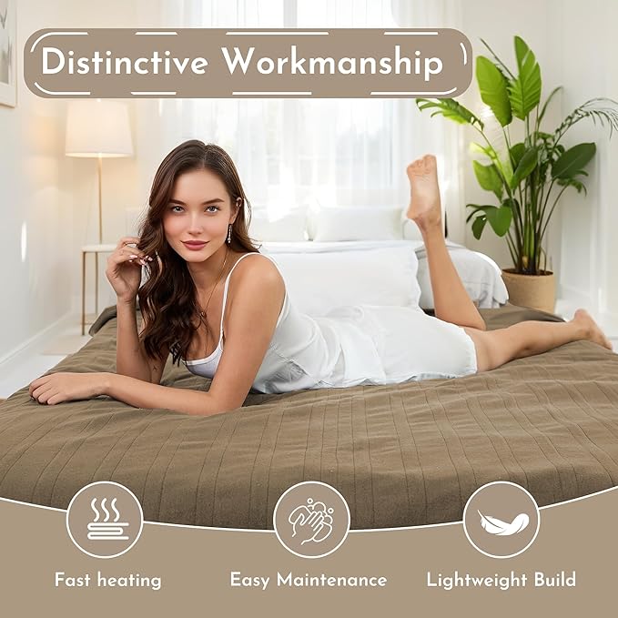 Electric Heated Blanket 72"x84" Full Size Soft Fleece Heated Blanket, Soft ＆ Comfortable with 4 Levels of Heat and 10 Hour Auto Off - Caramel Brown