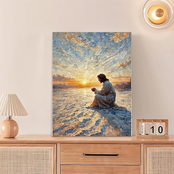 Christian Wall Art Print, Religious Scripture Biblical Decor, Faith-Based Inspirational Landscape with Cross, Digital Printed Canvas Poster for Church, Home Chapel, Prayer Room Decor