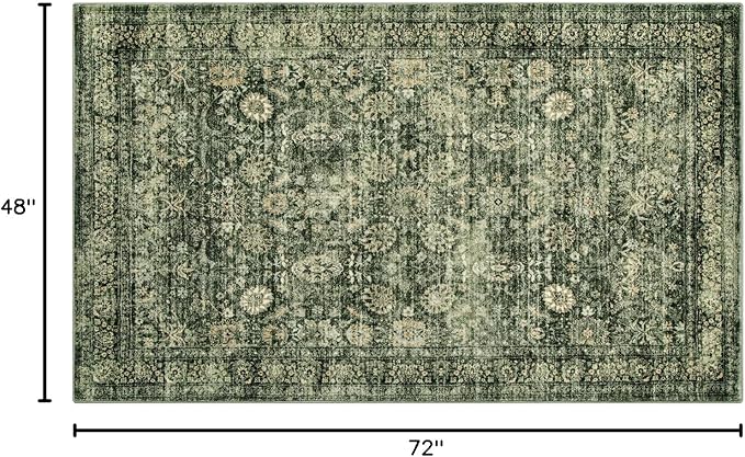 Morebes Area Rug 4x6 Vintage Washable Boho Rugs for Bedroom, Soft Living Room Carpet Non-Slip Non-Shedding Faux Wool Rug for Farmhouse Dining Room Indoor Kids Playroom, Grayish Green