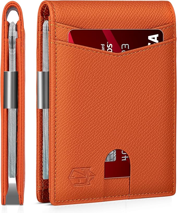 Zitahli Slim Wallet for Men Gifts 12 Card Slots ID Window With Money Clip Minimalist RFID Front Pocket Bifold Leather Small Thin Gift Box Dad Birthday Christmas Regalos Hombres
