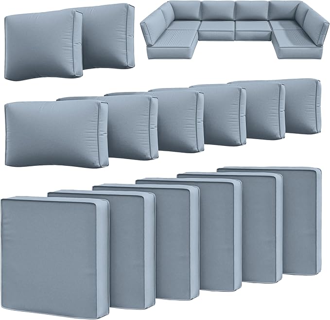 14 Pcs Outdoor Cushion Slipcovers Outdoor Patio Cushion Covers Replacement Waterproof with Zipper for Outdoor Furniture, Patio Sofa Couch 3 Sizes, Covers Only