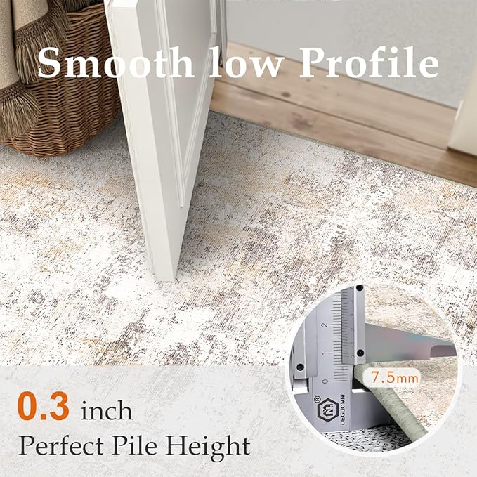 10x12 Washable Area Rug Beige Grey Neutral Abstract Living Room Bedroom Large Throw Rug Non Slip Soft Low Pile Indoor Floor Carpet for Dining Room Kitchen Office Entryway