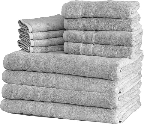 Mosobam Luxury Turkish 12pc XL Towel Set 35X70 16X30 13X13 Light Grey (Gray) 700 GSM Bamboo Viscose & Aegean Turkish Combed Cotton