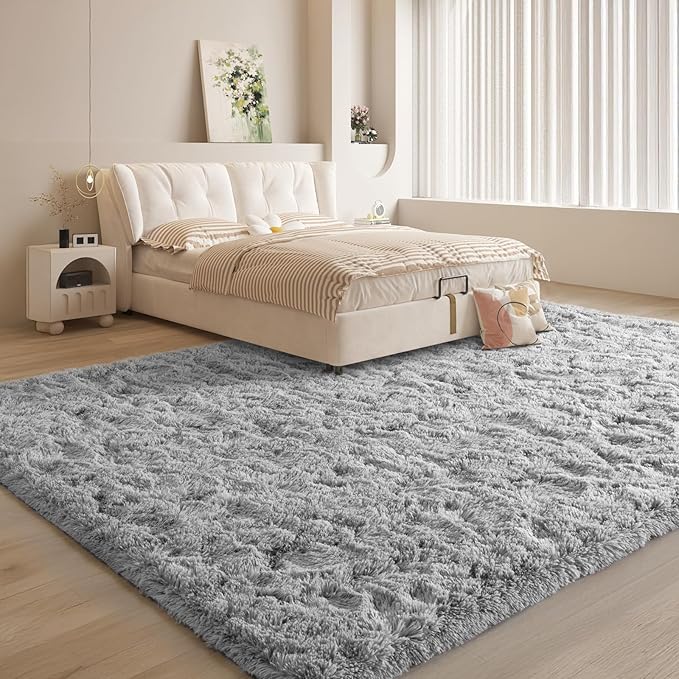 3x5 Light Grey Small Throw Rug for Entryway Non Slip, Mini Fluffy Grey Rugs for Bedroom, Plush Furry Cozy Front Entrance Indoor Floor Carpet Home Decor Aesthetic Nursery
